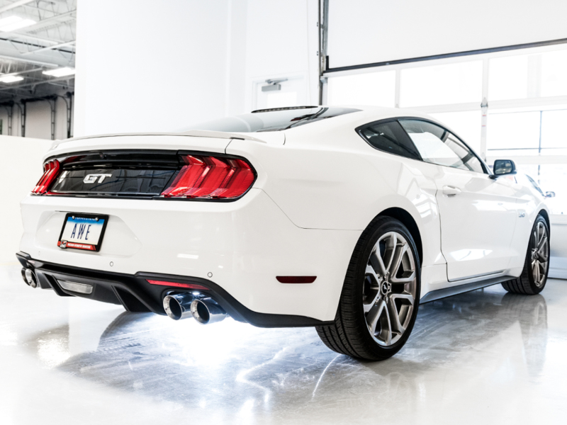 Ford Mustang Performance Exhaust - AWE Tuning - Cat Back Touring Edition Quad Tip - Chrome Silver - `18-`27
